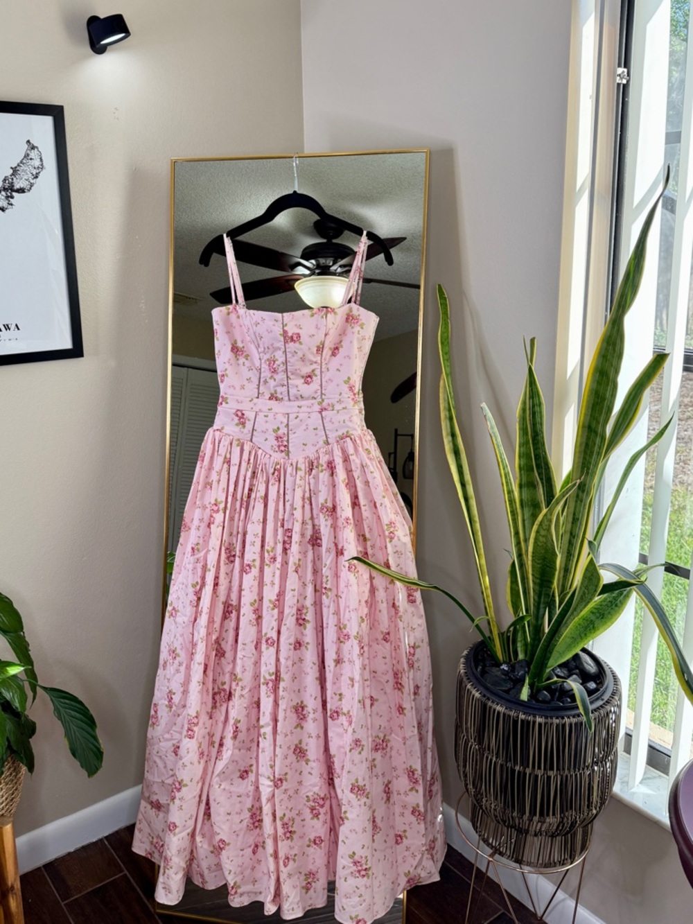 House of CB YSABELLA Pink Vintage Rose Print Cotton Midi Sundress NWOT - Picture 2 of 5
